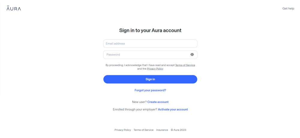 Aura login page